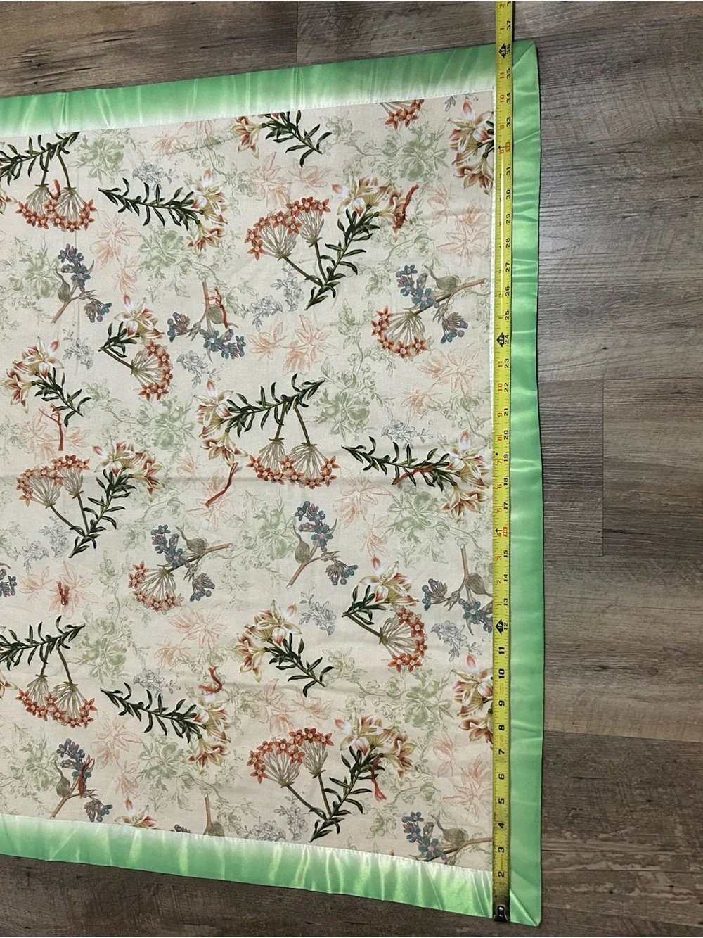 Floral Botanical Print Quilt with Mint Satin Border Handmade